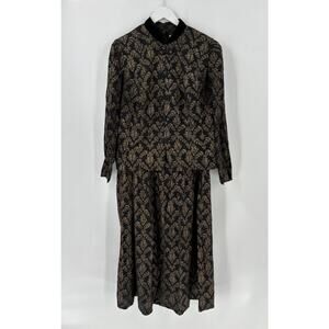 KSL Karin Stevens Vintage Dress Womens 14W Black Gold Floral Print Layered Maxi